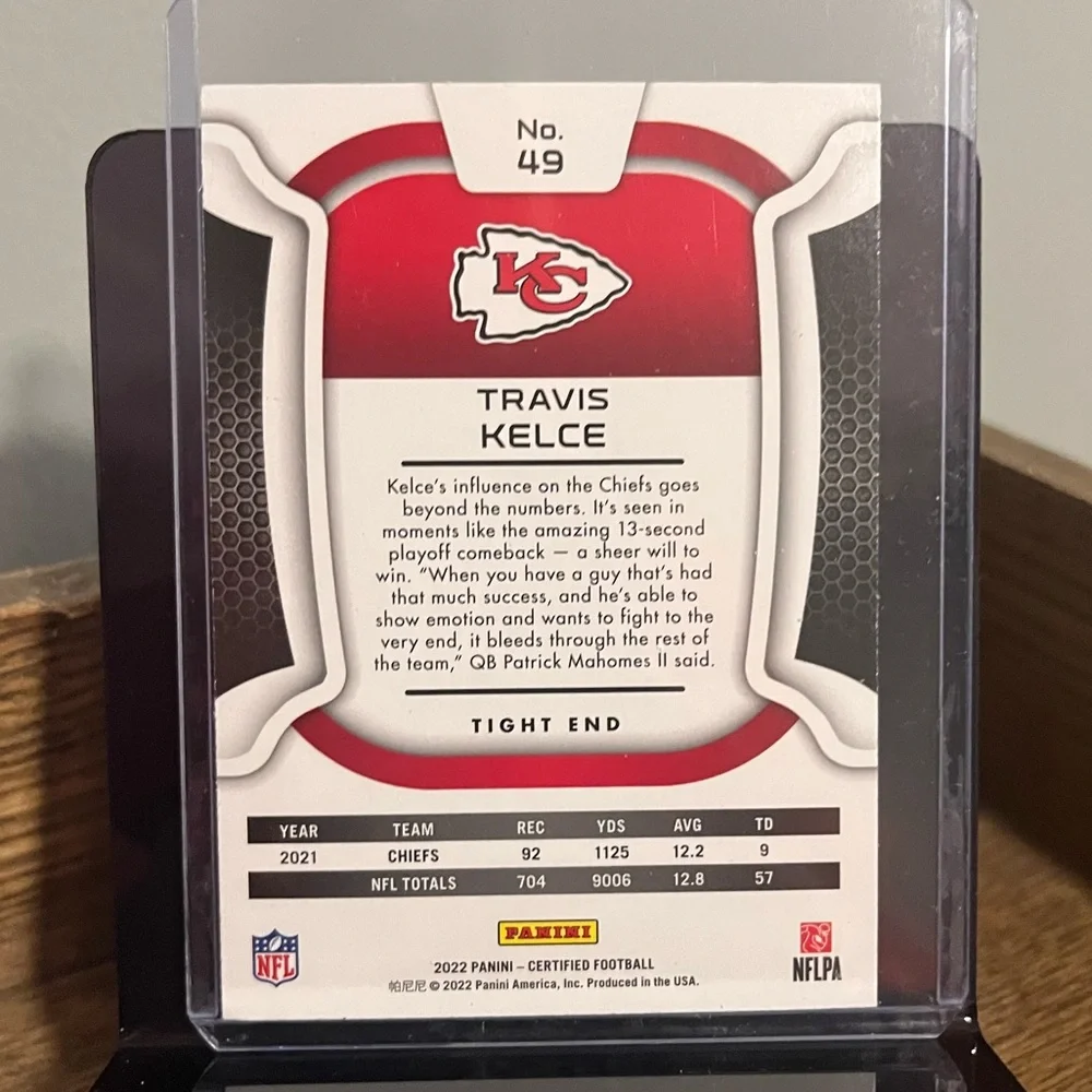 🏈 Travis Kelce 2022 Panini Certified Football NFL Trading Card #49 - Qty 1